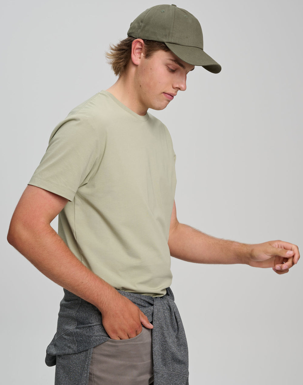 Premium Cotton Face Tee Men's - Pistachio - Model