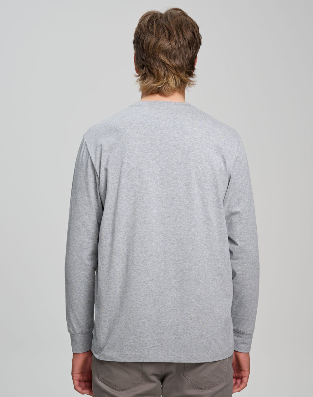 Mens Premium Cotton Face L/S Tee - Marl Grey - Model