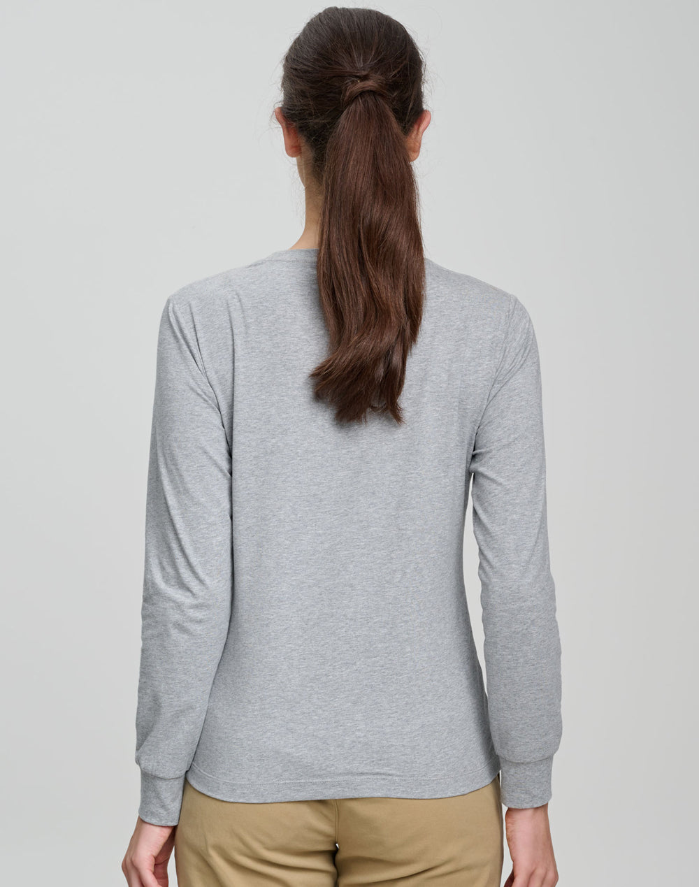 Ladies Premium Cotton Face L/S Tee - Marl Grey - View
