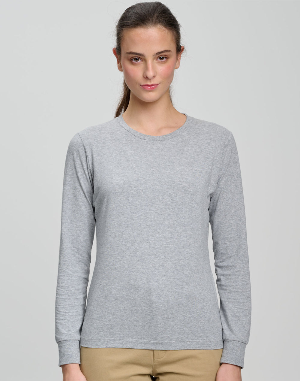 Ladies Premium Cotton Face L/S Tee - Marl Grey - View