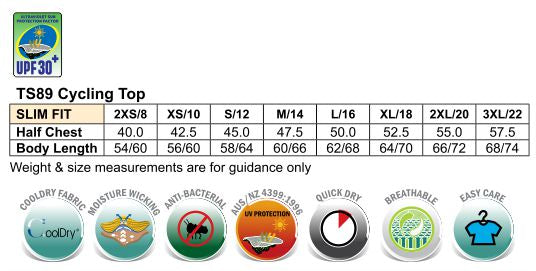 Cycling Top - Size guide