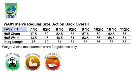 Men's Action Back Overall-Regular - Size guide