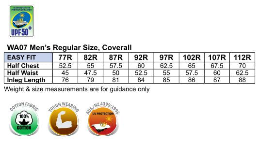 Men's Coverall Regular Size - Size guide