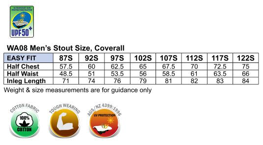 Men's Coverall Stout Size - Size guide