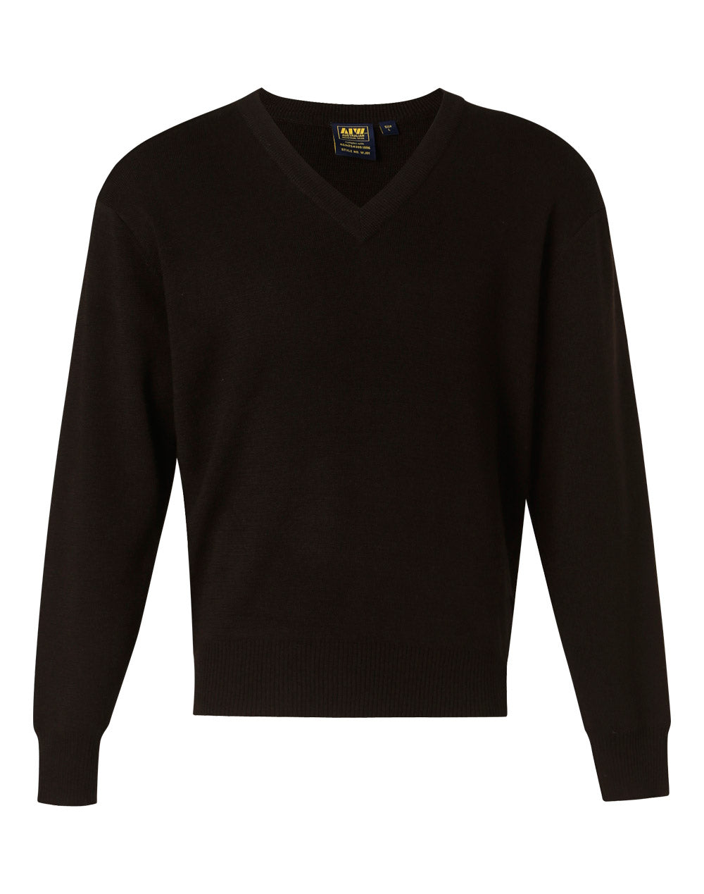 Unisex Wool/ Acrylic V-Neck Jumper - Black - Front