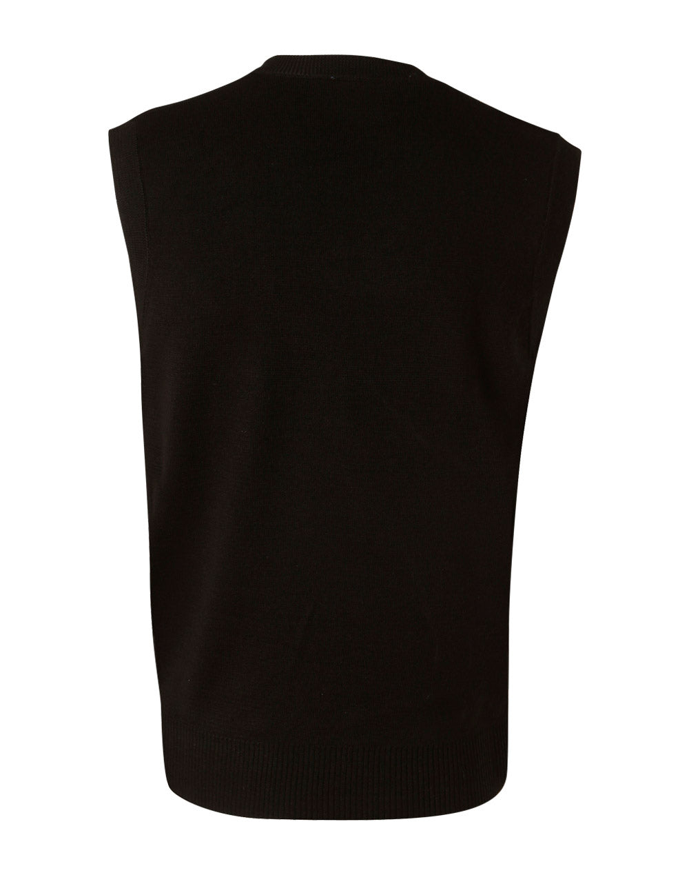 Unisex Wool/Acrylic V-Neck Vest - Black - Back