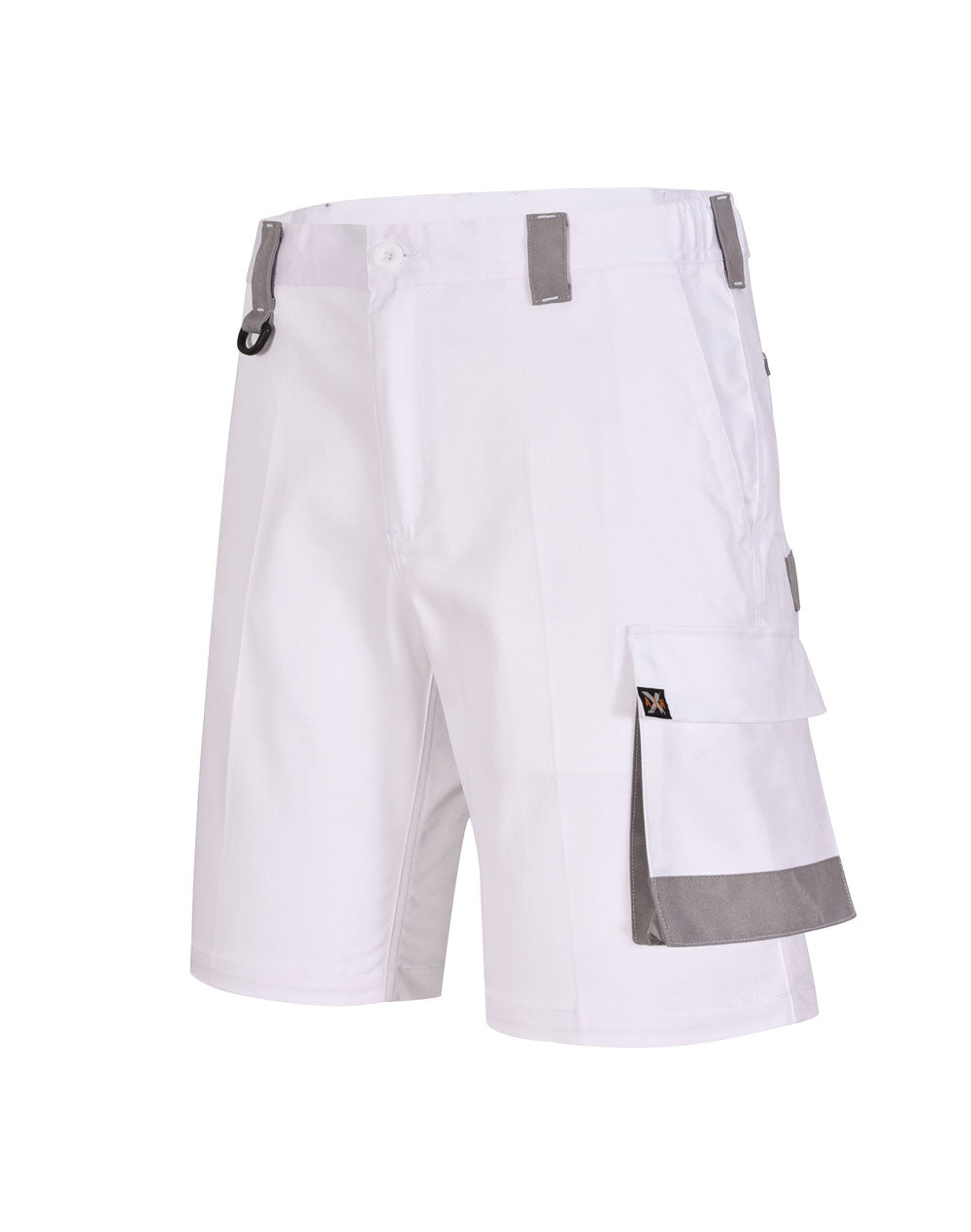 Unisex Utility Stretch Cargo Work Shorts - White - Front