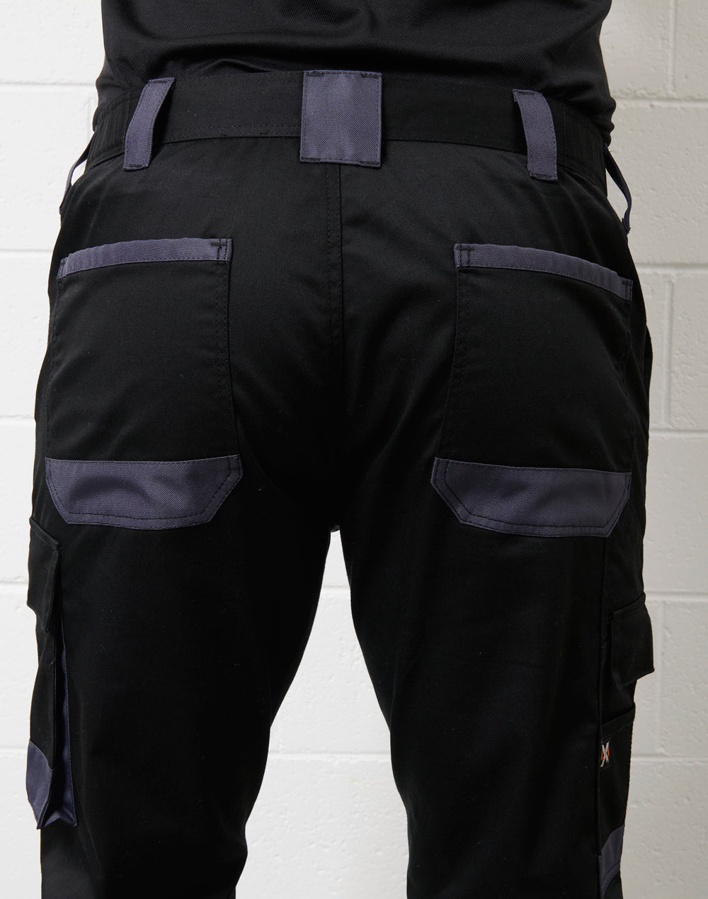 Unisex Utility Stretch Cargo Work Pants - Black - Back