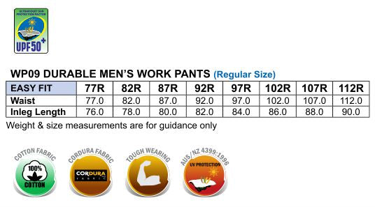 Cordura Durable Work Pants Regular Size - Size guide