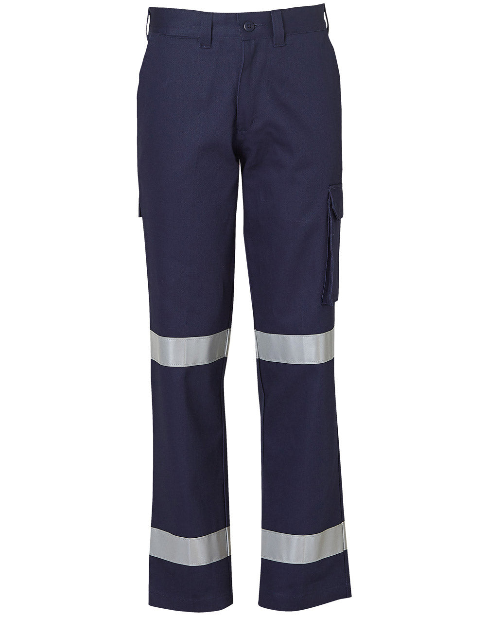 Ladies' Heavy Cotton Drill Cargo Pants With Biomotion 3M Tapes - Navy - Front