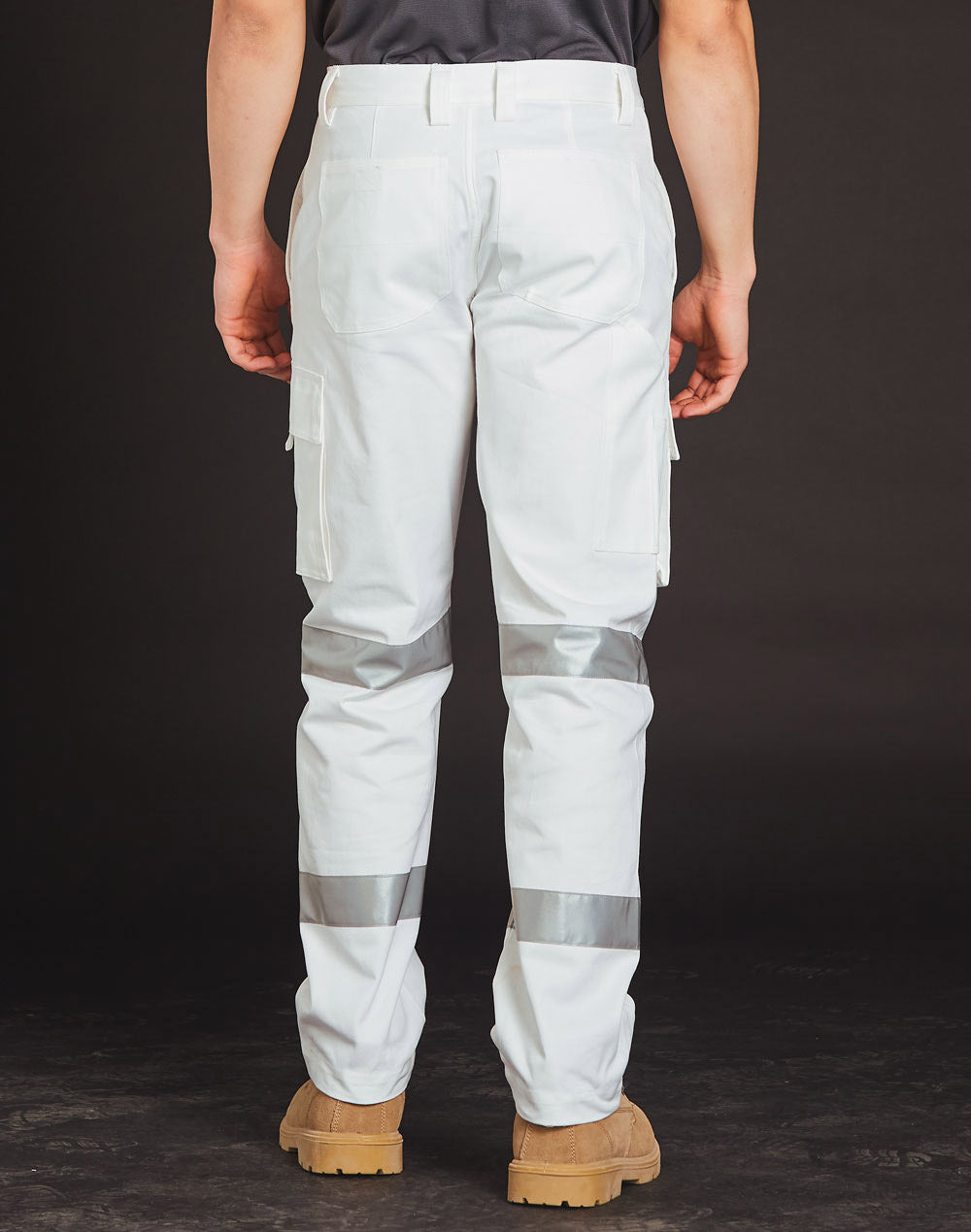 Mens White Safety pants with Biomotion Tape Configuration - White - Back