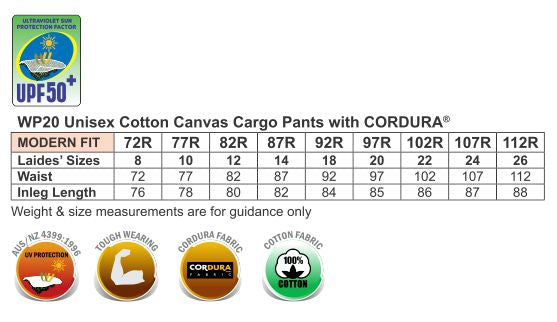 Cordura Semi-Fitted Cordura Work Pants - Size guide