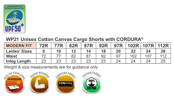 Cordura Semi-Fitted Cordura Work Shorts - Size guide