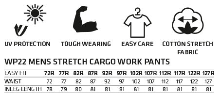 Mens Cargo Work Pant - Size guide