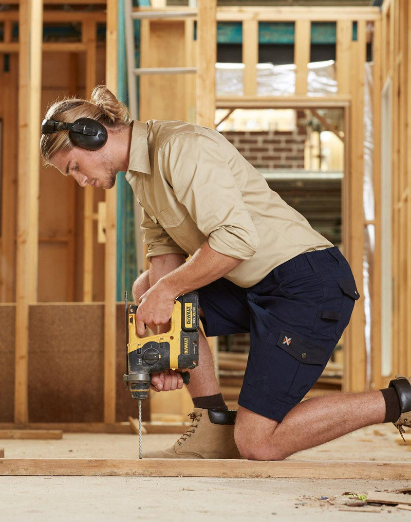 Mens Stretch Cargo Work Shorts With Design Panel Treatments