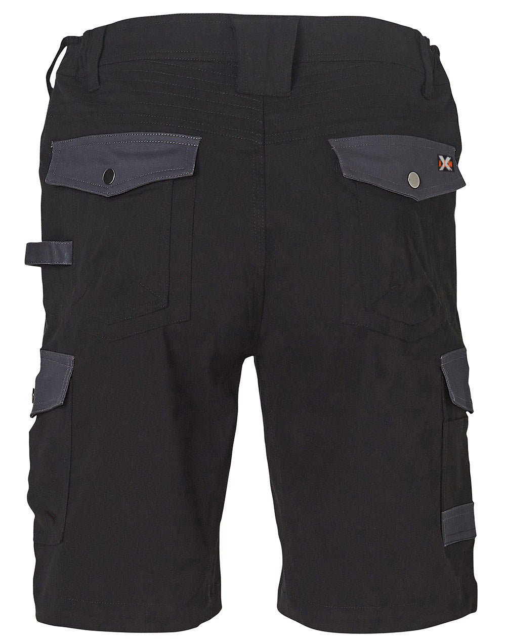 Mens Stretch Cargo Work Shorts With Design Panel Treatments - Black - Back