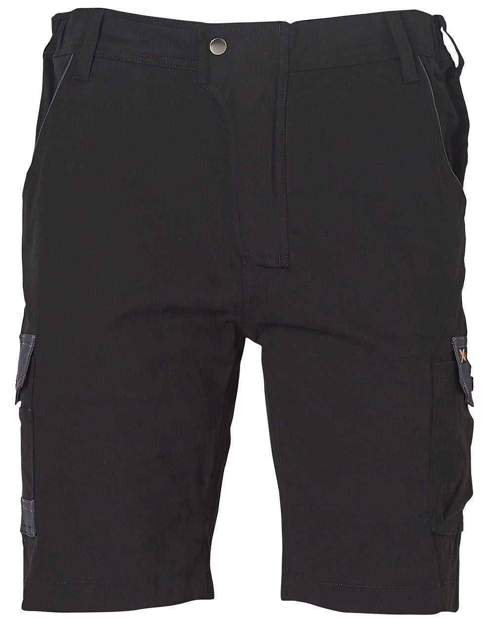 Mens Stretch Cargo Work Shorts With Design Panel Treatments - Black - Front