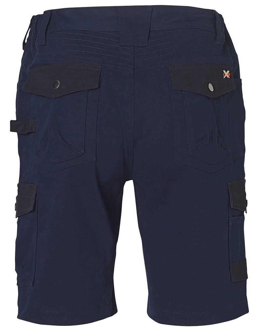 Mens Stretch Cargo Work Shorts With Design Panel Treatments - Navy - Back