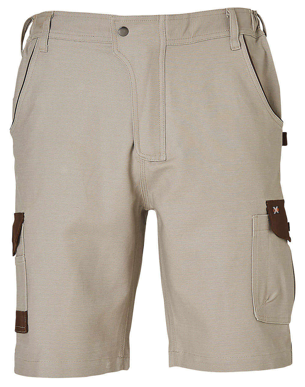 Mens Stretch Cargo Work Shorts With Design Panel Treatments - Sand - Front