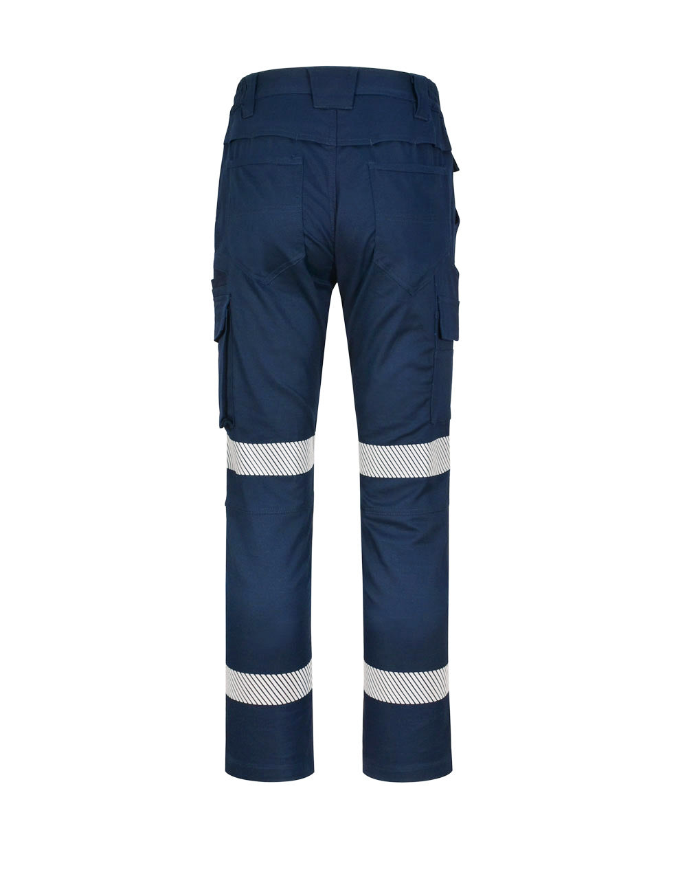 Unisex Cotton Stretch Rip-Stop Work Pants With Segmented Tape - Navy - Back