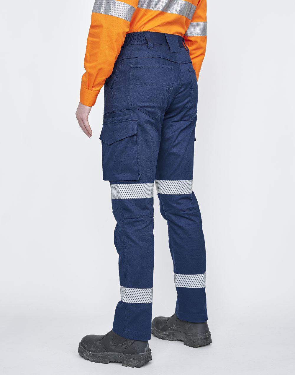 Unisex Cotton Stretch Rip-Stop Work Pants With Segmented Tape - Navy - Back