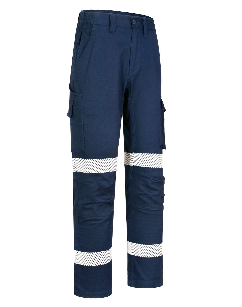 Unisex Cotton Stretch Rip-Stop Work Pants With Segmented Tape - Navy - View