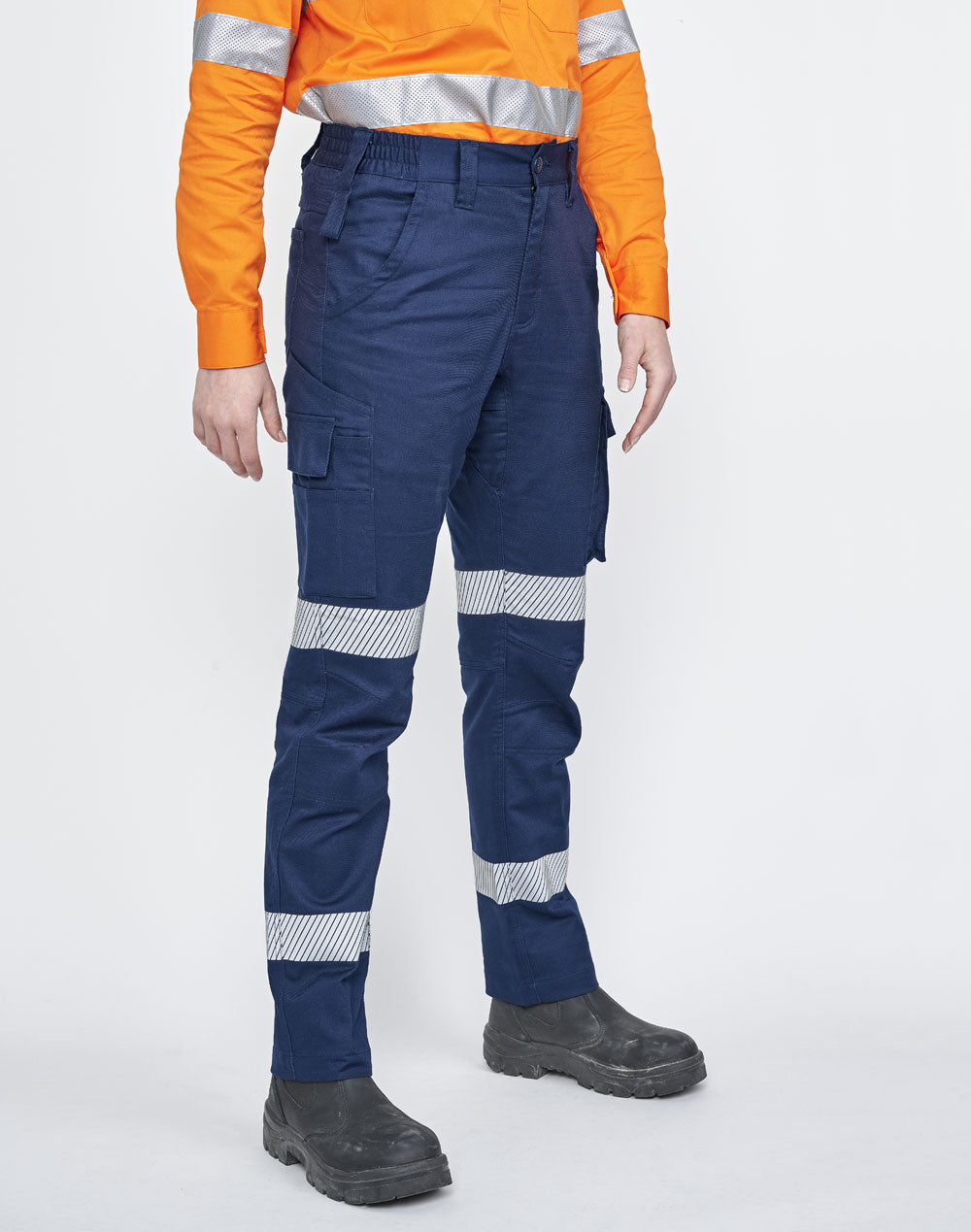 Unisex Cotton Stretch Rip-Stop Work Pants With Segmented Tape - Navy - View