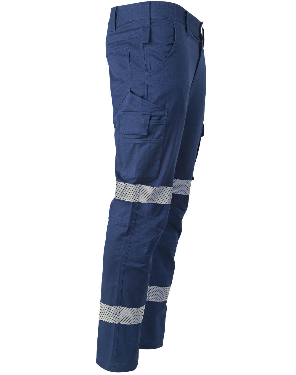 Unisex Cotton Stretch Rip-Stop Work Pants With Segmented Tape - Navy - View