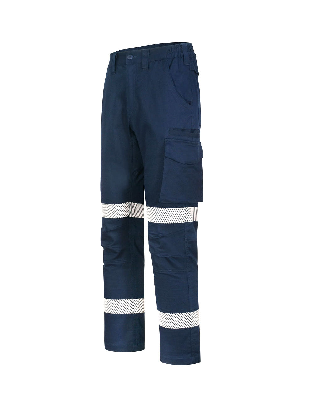 Unisex Cotton Stretch Rip-Stop Work Pants With Segmented Tape - Navy - Front