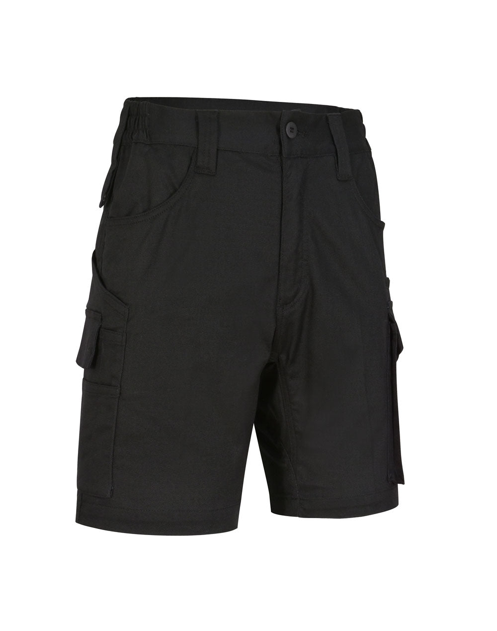 Unisex Cotton Stretch Rip-Stop Work Shorts - Black - View