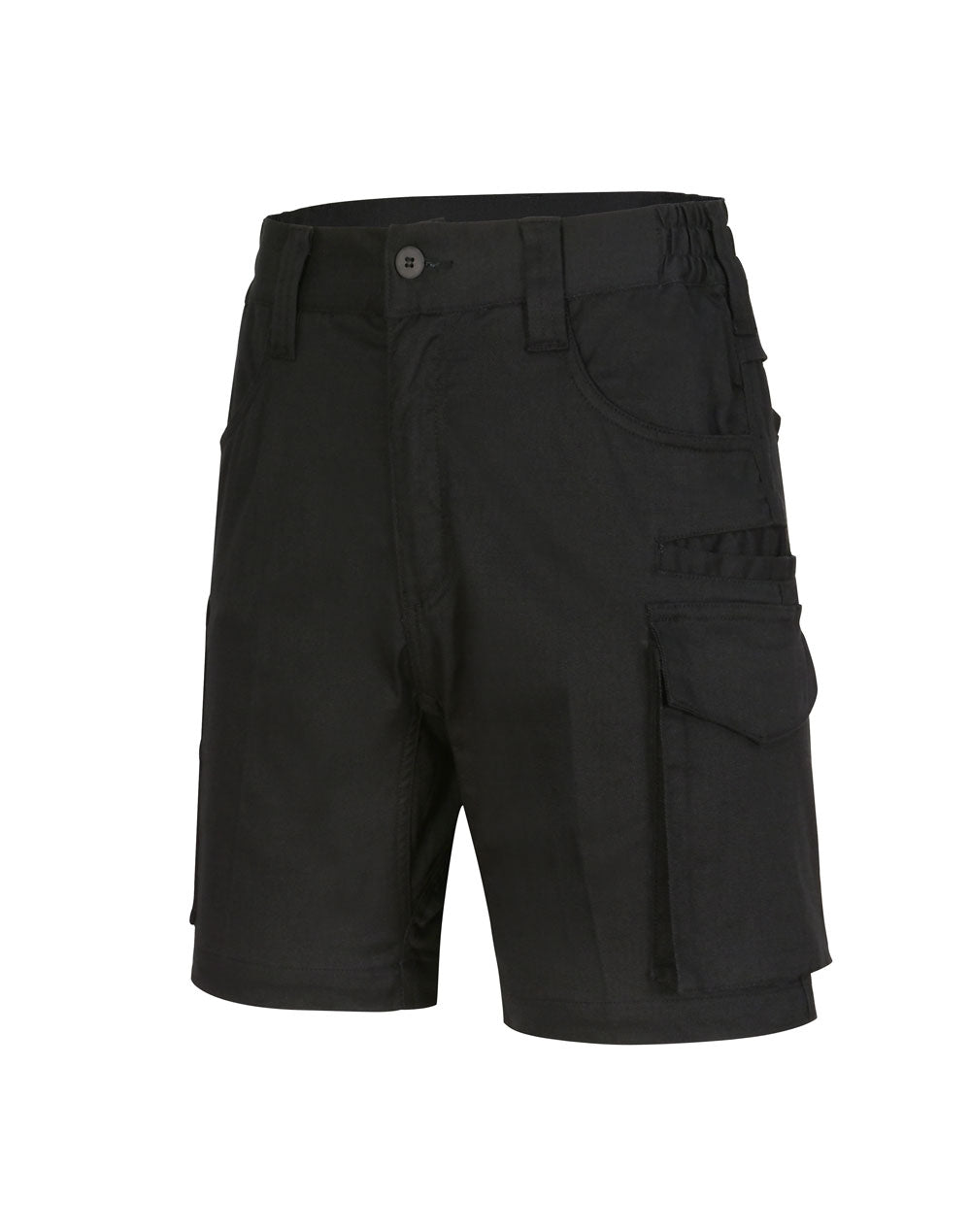 Unisex Cotton Stretch Rip-Stop Work Shorts - Black - Front