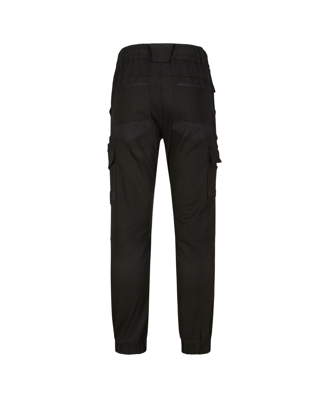 Unisex Cotton Stretch Drill Cuffed Work Pants - Black - Back