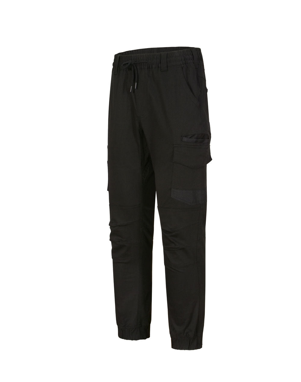 Unisex Cotton Stretch Drill Cuffed Work Pants - Black - Front