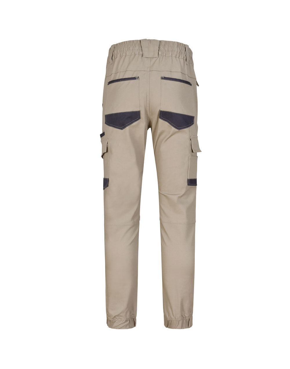 Unisex Cotton Stretch Drill Cuffed Work Pants - Sand - Back