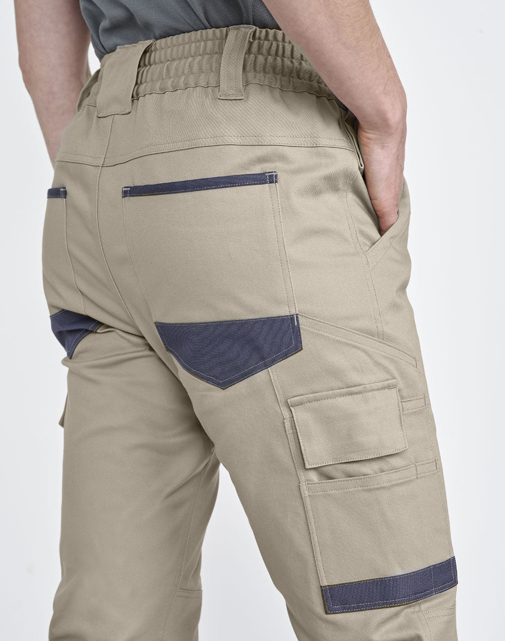 Unisex Cotton Stretch Drill Cuffed Work Pants - Back