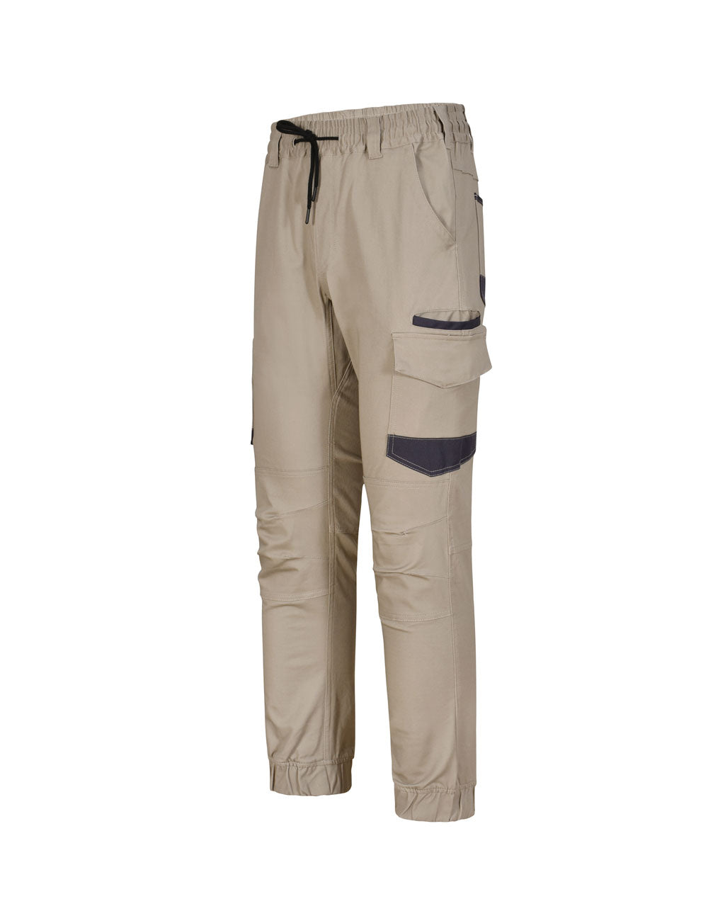 Unisex Cotton Stretch Drill Cuffed Work Pants - Sand - Front