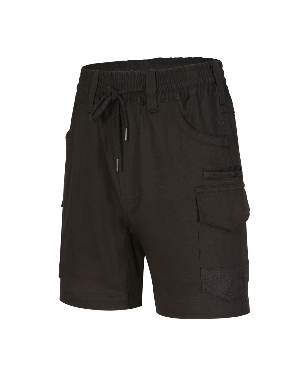 Unisex Cotton Stretch Drill Cuffed Work Shorts - Black - Front