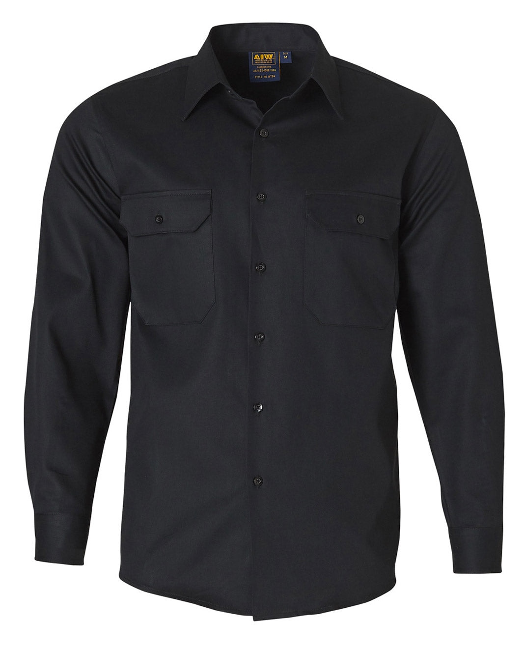 Wt04 Cotton Drill Work Shirt - Black - Front