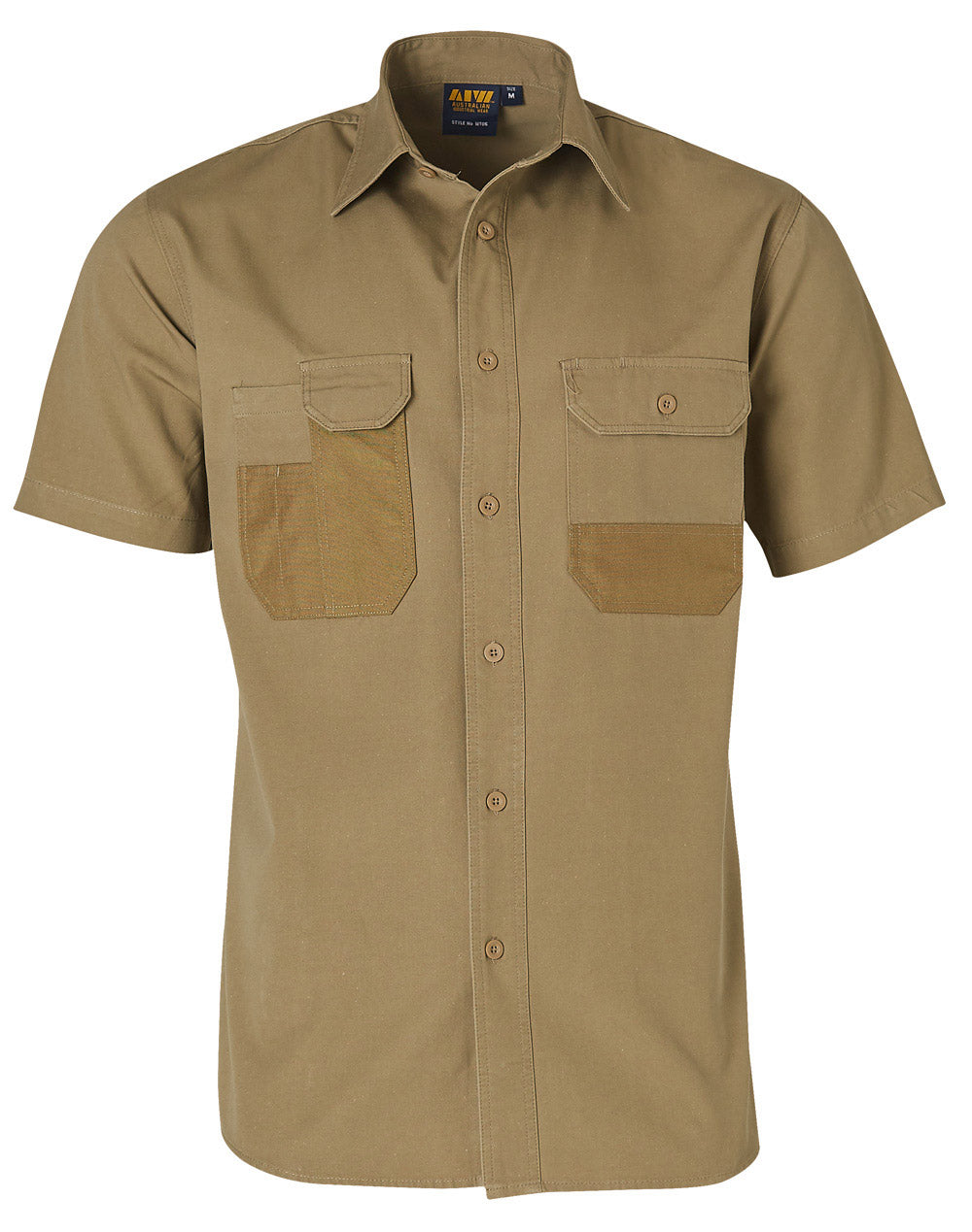 Durable Short Sleeve Work Shirt - Khaki - Front