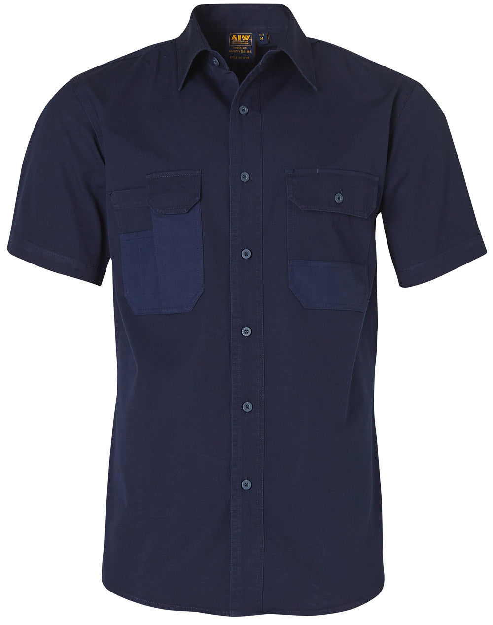 Durable Short Sleeve Work Shirt - Navy - Front
