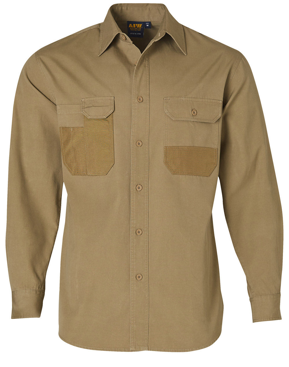 Durable Long Sleeve Work Shirt - Khaki - Front