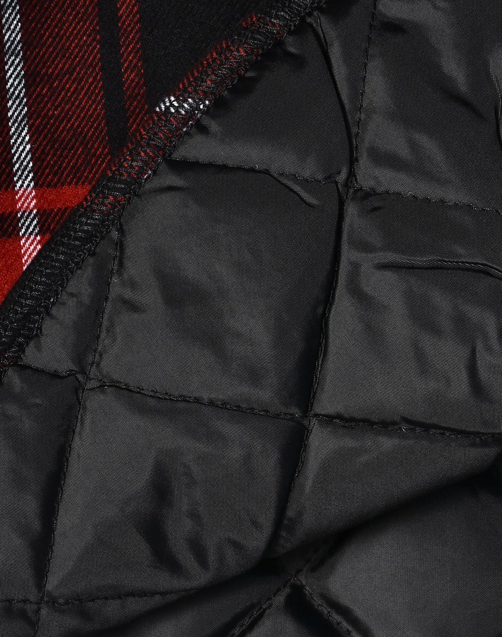 Unisex Quilted Flannel Shirt-Style Jacket - Black/Wine - View