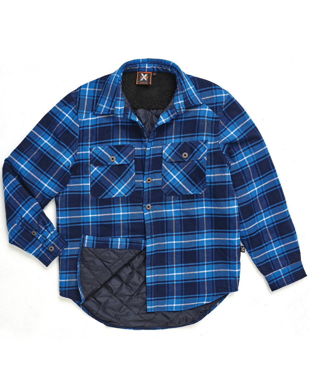 Unisex Quilted Flannel Shirt-Style Jacket - Navy/Blue - View