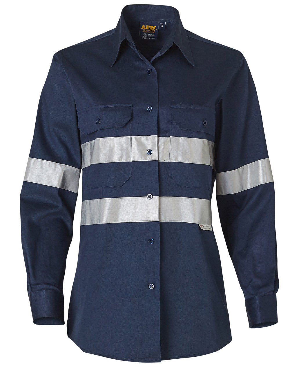 Women's Cotton Drill Work Shirt With 3M Tapes - Navy - Front