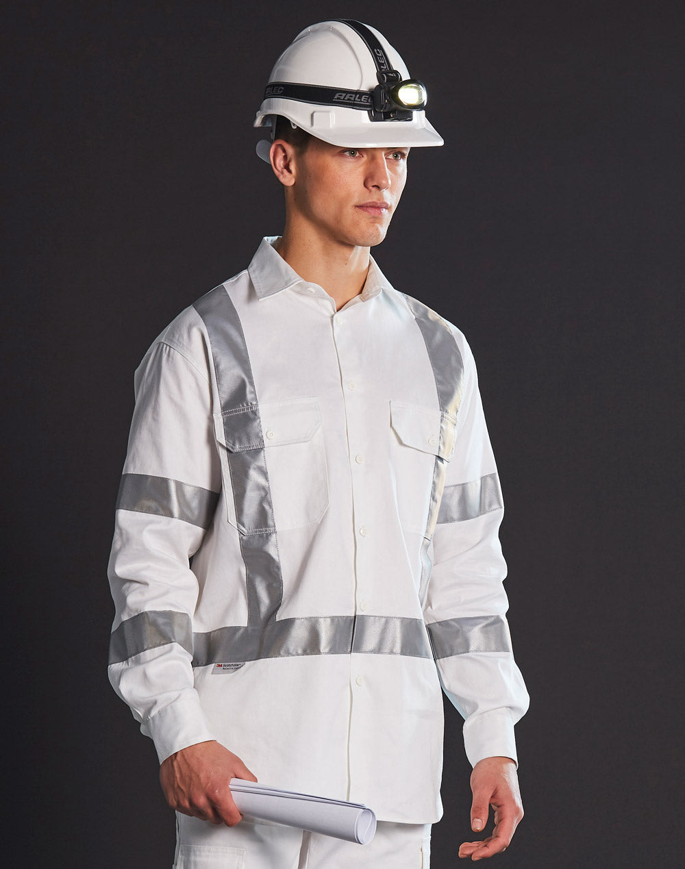 Mens White Safety Shirt with X Back Biomotion Tape Configuration - White - Front