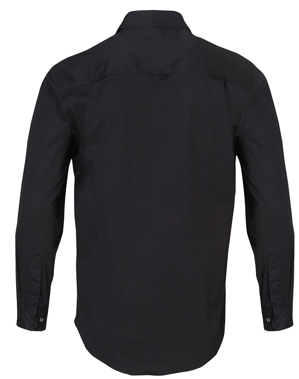 Mens Stretch Work Shirt With 2 Front Flap Pockets - Black - Back