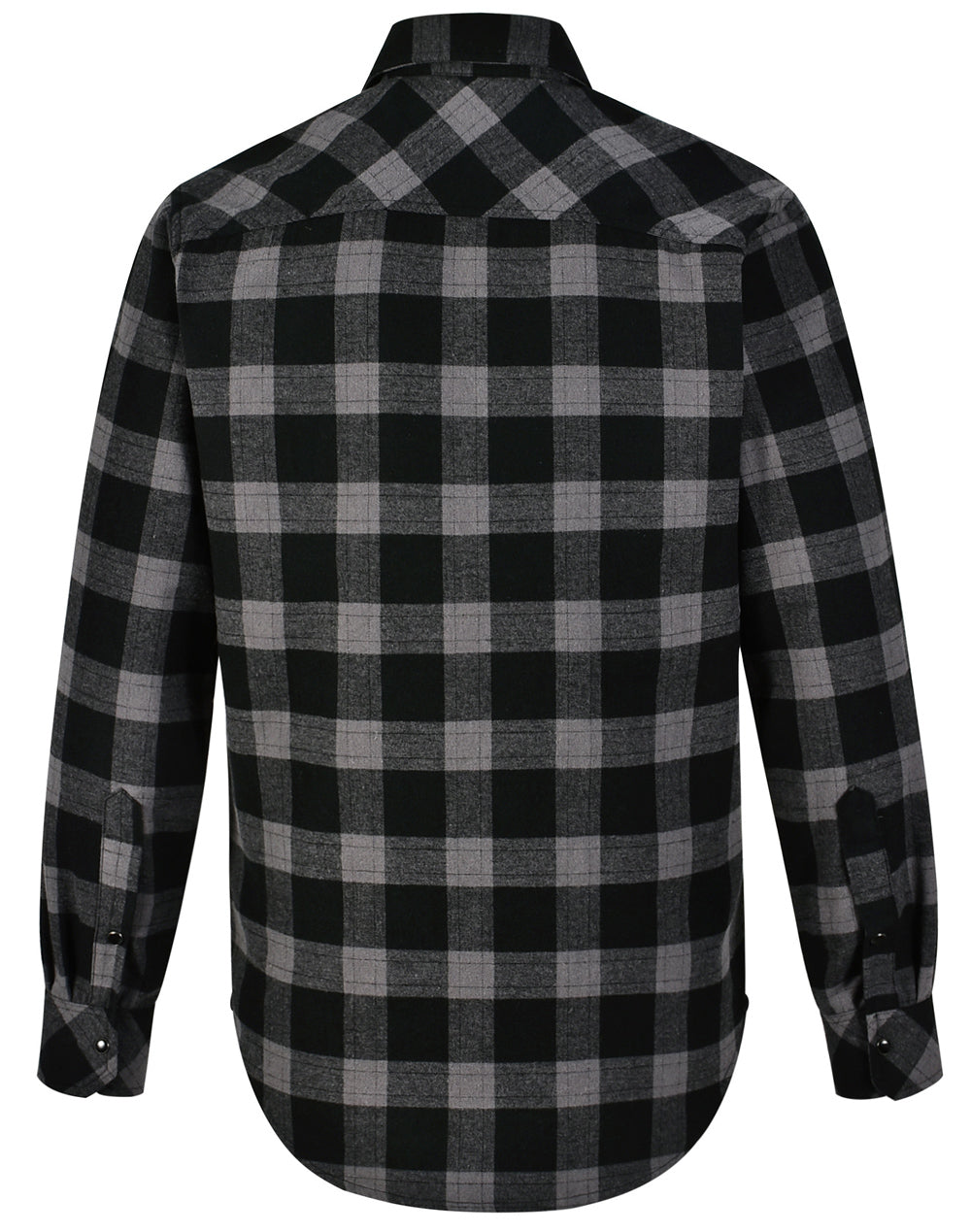 Unisex Classic Flannel Plaid Ls Shirt - Black/Charcoal - Back