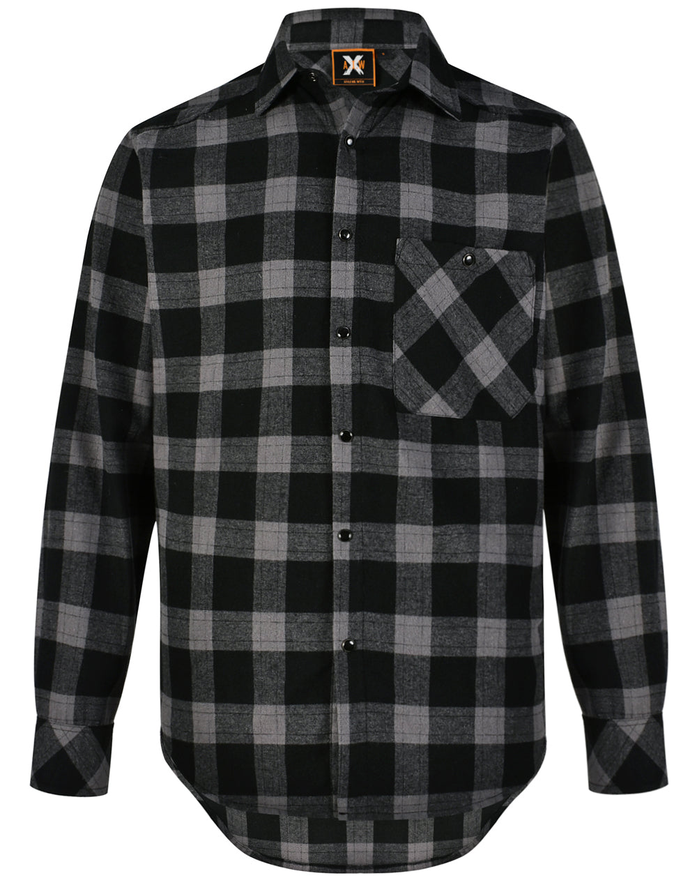 Unisex Classic Flannel Plaid Ls Shirt - Black/Charcoal - Front