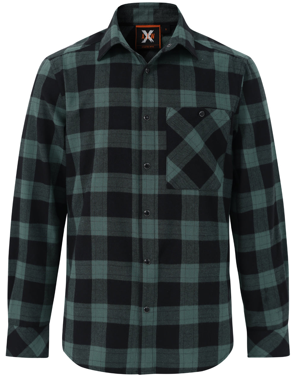 Unisex Classic Flannel Plaid Ls Shirt - Black/Moss - Front