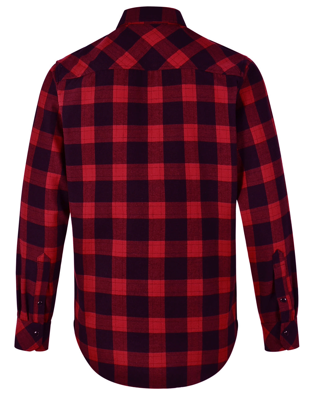 Unisex Classic Flannel Plaid Ls Shirt - Black/Wine - Back